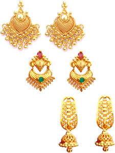 oh wow one gram micro gold plated women jhumki earrings combo pak of 3 Copper, Alloy Jhumki Earring, Drops & Danglers