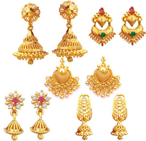 oh wow one gram micro gold plated women jhumki earrings combo pak of 5 Copper, Alloy Jhumki Earring, Drops & Danglers