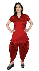 Minha Women Solid Maroon Top & Pyjama Set