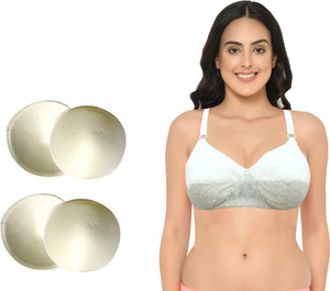 BENCOMM Mastectomy Cancer Pocket Bra Embroidery Pure Cotton-1 Bra With 2 Pair of Push Up Cups-White (Size-40) Women Push-up Lightly Padded Bra