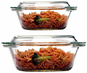 Femora Borosilicate Glass Microwave Safe Round Casseroles 1000 ML_2000 ML, Set of 2 Pack of 2 Serve Casserole