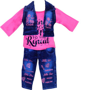 kids fashion hub Baby Girls Casual Top Jeans