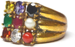 KUNDLI GEMS Navratan Stone Ring Original stone 9 Gems Certified Stone's Astrological Purpose for unisex Stone Crystal Gold Plated Ring