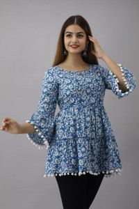 AYUSH TEXTILES Casual Printed Women Light Blue Top