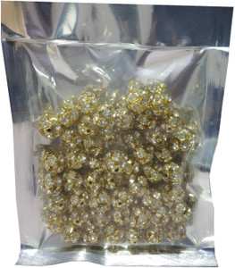 Uniqon (Pack of 25 Pcs Approx) Golden Metal 10mm Jarkan Moti Balls Pearl Bead Stone Embroidery Craft Material for Artificial Jewellery Beading Scrap Booking Craftworks and Decorations