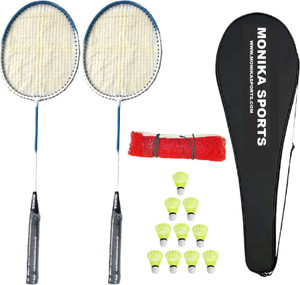 Monika Sports Badminton Kit ( 2 Single Shaft Racquet + 1 Badminton Net + 10 pc Nylon Shuttle + 1 Cover ) Badminton Kit