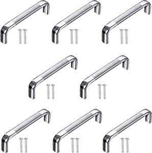 Sun Shield Steel Drawer Handle | Wardrobe Handle | Door Handle Oval D with Screw (4 Inch, Chrome Finish) - 8 Pcs Stainless Steel Cabinet/Drawer Handle