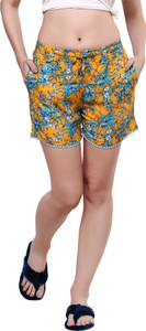 Evolove Printed Women Yellow, Light Blue Basic Shorts