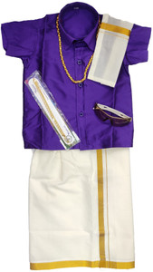Vishyam South Indian Shirt Dhoti & Shawl with Chain Brecellet and Sunglass Kids Costume Wear