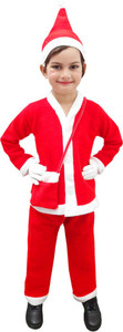 ITSMYCOSTUME Santa Claus Costume Dress Kids Christmas Costume-6 to 7 Years Complete Set of 4-Jacket,Pant,Hat,Pouch-Red & White Fancy dress Costume -NO GLOVES Kids Costume Wear