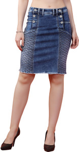 FCK-3 Embroidered Women Straight Light Blue Skirt
