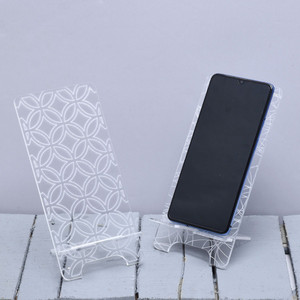 DULI Stylish Arcylic tranparnt with Circle Design multipurpose Stand Mobile stand Tablet Stand With hole for charging cable Mobile Holder