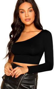 THE BLAZZE Casual Full Sleeve Solid Women Black Top