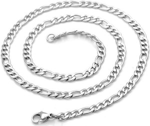 SILVERISH Platinum Plated Silver Chain for Boys and Men Curb Artificial Silver Chain Platinum Plated Stainless Steel Chain