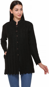 eWools Embroidered Round Neck Casual Women Black Sweater