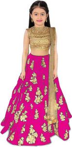 F Plus fashion Girls Lehenga Choli Ethnic Wear Embroidered Ghagra, Choli, Dupatta Set
