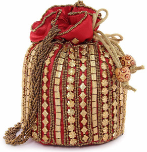 Fancy Walas Presents Designer Rajasthani Style Royal Clutch Silk Potli Batwa Bag with Beads Work Bridal Purse with Gota Patti Pottly Purse Women handbag Fancy Potli Bags Potli