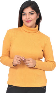 NUEVOSDAMAS Solid Turtle Neck Casual Women Yellow Sweater