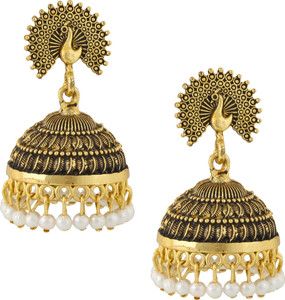 MEENAZ Traditional Meenakari Peacock jhumkas Jhumka earrings Moti South indian Temple Pearl Alloy, Metal, Enamel, Copper, Brass Jhumki Earring