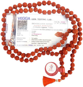 jupiter speaks 5 Mukhi / Face Rudraksha Mala with Lab Certificate for Japa Puja and Neck Wearing, 100% Original 108+1 Nos Ruthratcham Beads Size 7 mm, Natural Brown for Men and Women Wood Chain