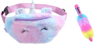 okji enterprises Unicorn Fur Plush Fuzzy waist bag & Furr pen Fanny Pack Waist Bag Cute Bum Bag for Kids Girls Waist bag