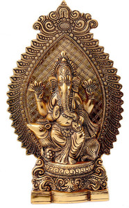 DreamKraft Metal Gold Oxidized Ganesh Showpiece For Home Decor and Puja & Gift Purpose Decorative Showpiece  -  27 cm