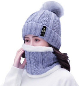 REFFER women Winter Woolen Beanie Cap with Scarf Set Stretch Warm