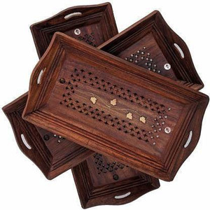 डेकोरसिया Beautiful Handmade antique wooden tray set of 3 ट्रे