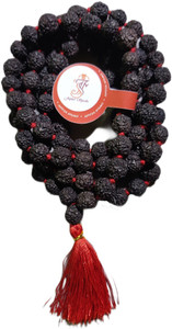 jupiter speaks Black Rudraksha Mala 5 Mukhi for Jap Puja and Neck Wearing, 100% Original 108+1 Nos Beads Size 8 mm, Black Color for Men and Women Wood Chain