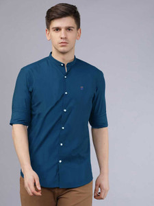 FUBAR Men Solid Casual Blue Shirt