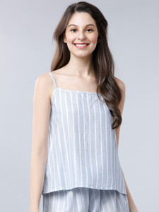 Tokyo Talkies Casual Sleeveless Striped Women Multicolor Top