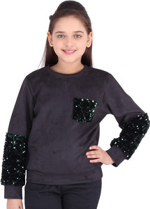 क्यूटकम्बर लड़कियों के लिए फुल स्लीव एम्बेलिश्ड स्वेट-शर्ट