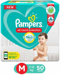 Pampers All round Protection Pants, Medium size (MD) 50 Count, Anti Rash diapers, Lotion with Aloe Vera - M