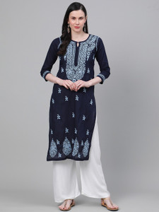 ADA Women Chikan Embroidery, Embroidered Straight Kurta