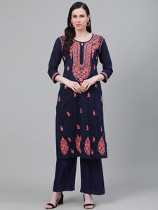ADA Women Chikan Embroidery, Embroidered Straight Kurta