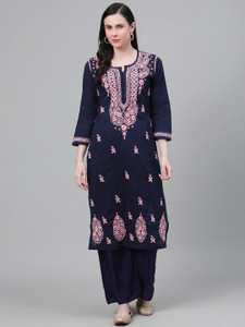 ADA Women Chikan Embroidery, Embroidered Straight Kurta