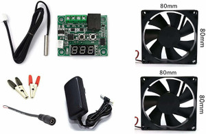 INDOUS Combo of Temprature Sensor & controller With 3'' Exhaust Fan(2) & 12v/2A Power Adaptor including Crocodile Clips & DC Female Jack Electronic Components Electronic Hobby Kit