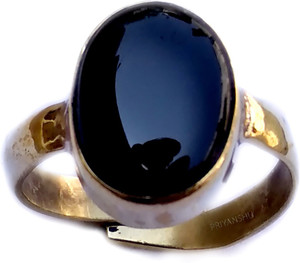 PRIYANSHU NAVRATN Certified Black Haqiq 8.25 Ratti 100% Natural Black Agate Hakik Adjustable Gemstone Ring Men Women Alloy Agate Gold Plated Ring