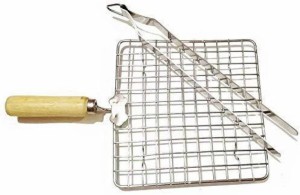 A2SK Roasting Net with Steel Tong Stainless Steel Wire Roaster, Papad Jali,Roti Grill,Chapati Grill Square 17 cm, 27 cm Utility Tongs