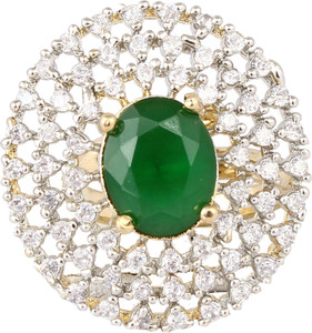 The Skyler's American Diamond Green Colour Cocktail Ring For Girls & Women Copper Gold Plated Ring