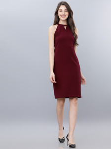 Tokyo Talkies Women A-line Maroon Midi/Calf Length Dress