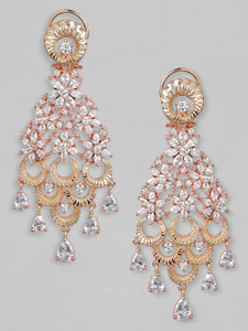 RUBANS Zircon Studded Handcrafted Rose Gold Plated Floral Drop Earrings Brass Drops & Danglers
