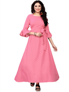Hiral Creation Women Fit and Flare Pink Maxi/Full Length Dress
