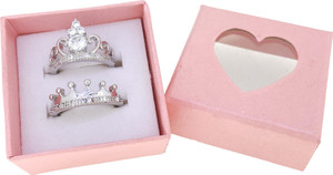 Devora Charming & Beautiful King and Queen lovers valentine couple Adjustable crown ring Stainless Steel Zircon Sterling Silver Plated Ring Set