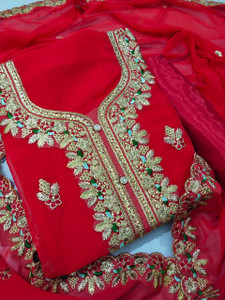 PANZORA Georgette Embroidered Salwar Suit Material