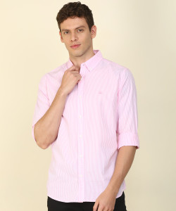 United Colors of Benetton Men Striped Casual Pink Shirt