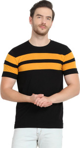GLITO Colorblock Men Round Neck Black, Yellow T-Shirt