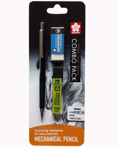 SAKURA Cushioning Point 0.3 mm Lead Box, Eraser and Black Mechanical Pencil