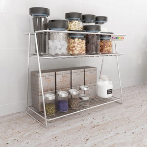Swingzy Containers Kitchen Rack Steel Stainless Steel Spice 2-Tier Trolley Container Organizer Organiser/Basket for Boxes Utensils Dishes Plates for Home (Multipurpose Kitchen Storage Shelf Shelves Holder Stand Rack)