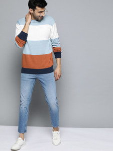 Mast & Harbour Woven Round Neck Casual Men Multicolor Sweater